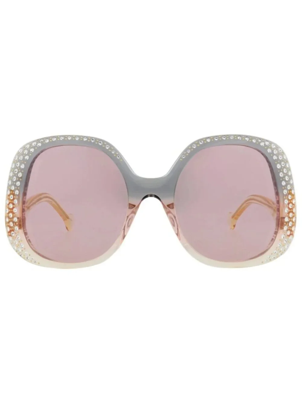 New Gucci Women's Sunglasses Round Oval Acetate Frame Grey Yellow Pink